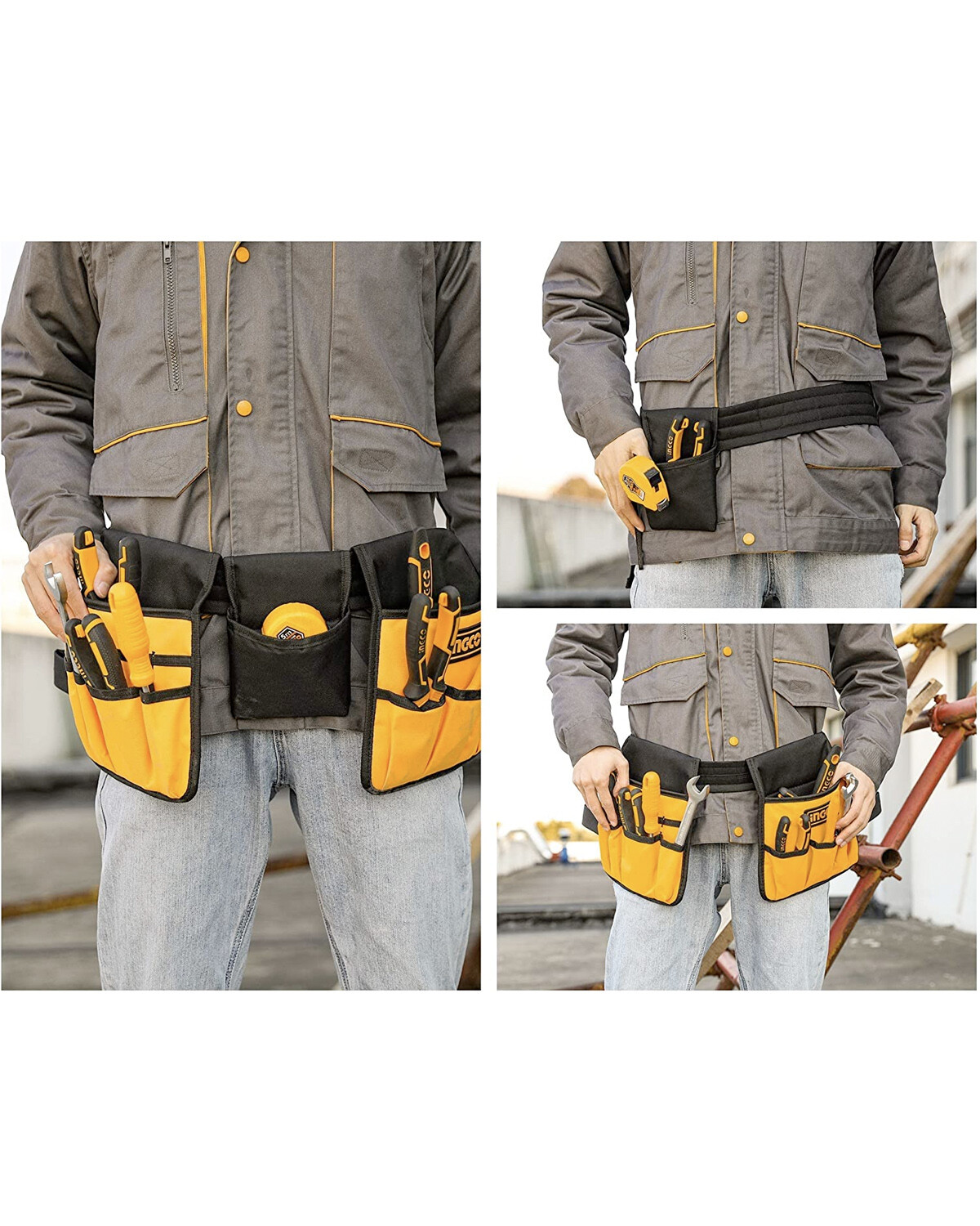 Cinturón ajustable doble Ingco porta herramientas 14 bolsillos