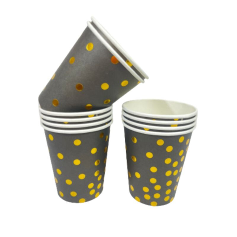 Vaso Descartable con Lunares Dorados x10 und Negro