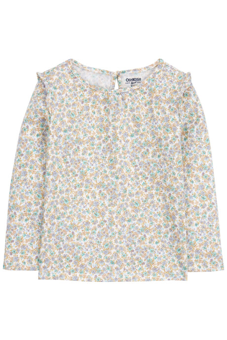 Blusa de algodón manga larga, diseño floral Blusa de algodón manga larga, diseño floral