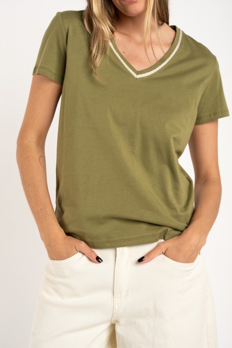 Remera Algodon Peinado Escote Lurex Safari