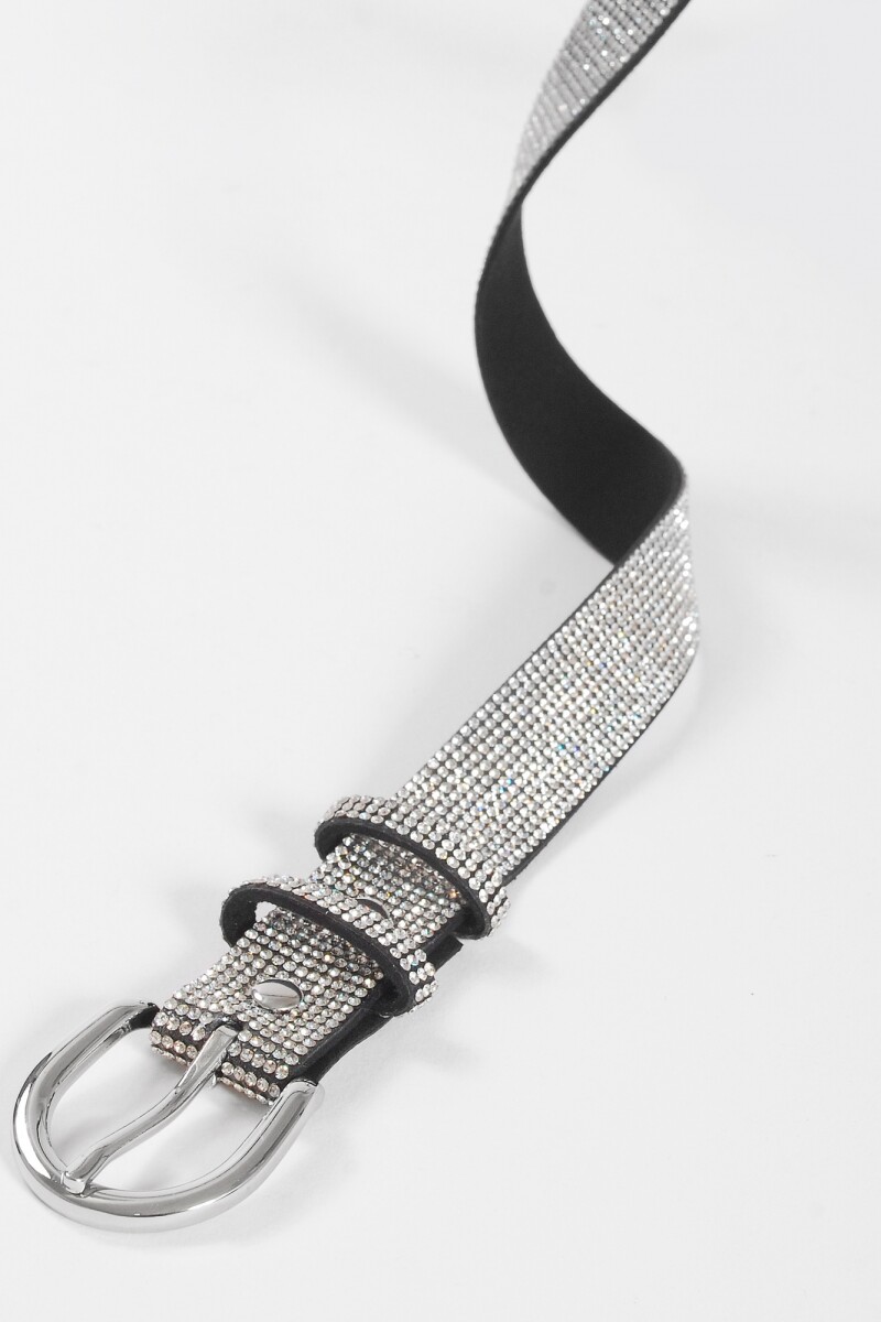Cinturón strass hebilla metálica plateado