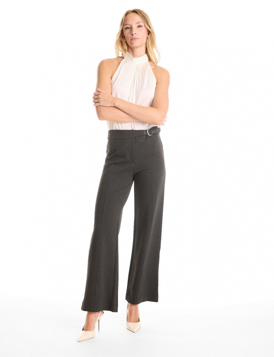 Pantalon Wide Leg Pretina Prolongada - Gris Oscuro 