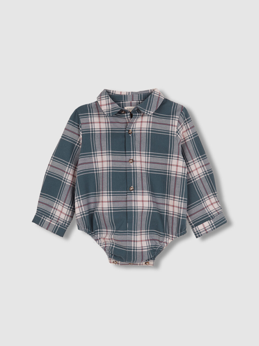 Camisa Body Cuello Bebe De Cuadros Plomo