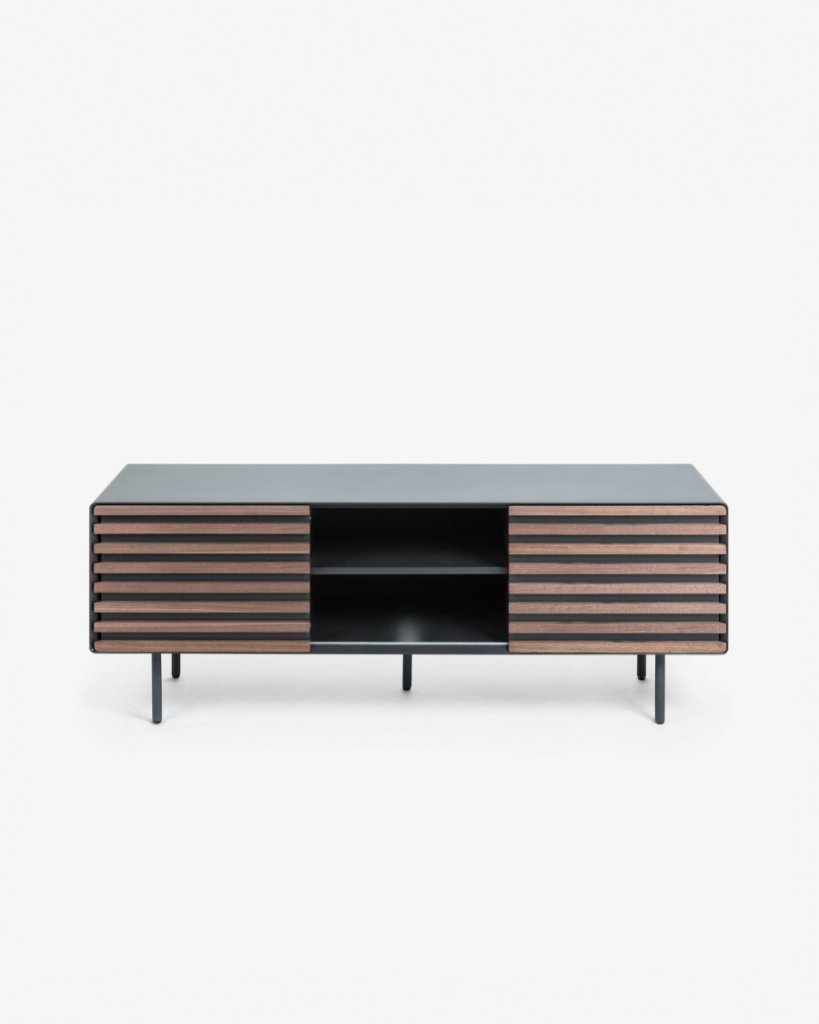 Mueble TV Kesia lacado gris con chapa de nogal 162 x 58 cm
