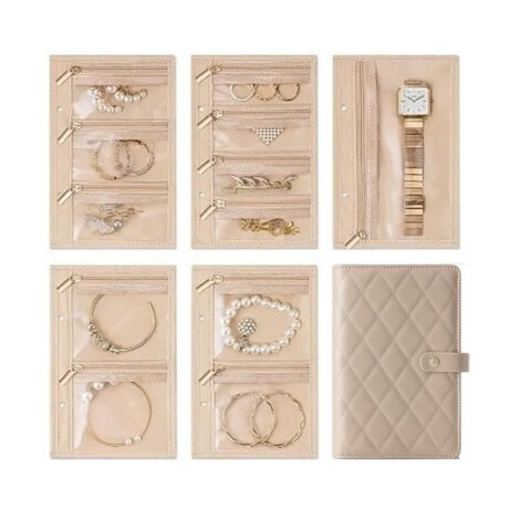 Estuche joyero con compartimentos para viaje - 15x21cm Beige