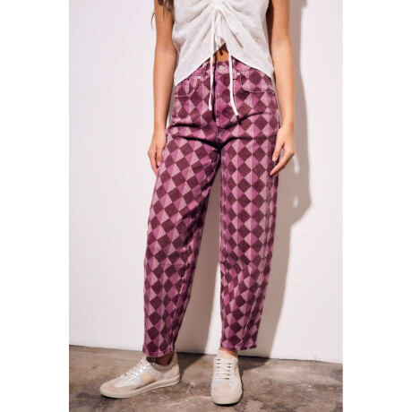 Jean Baggy Estampa Rombos Burdeos