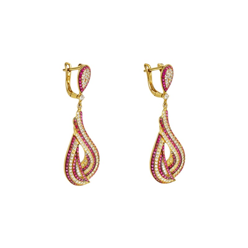 Caravanas gota irregular colores - Plata 925 rodinada con una micra de oro rosa - zirconia - CA8464 conpiedra