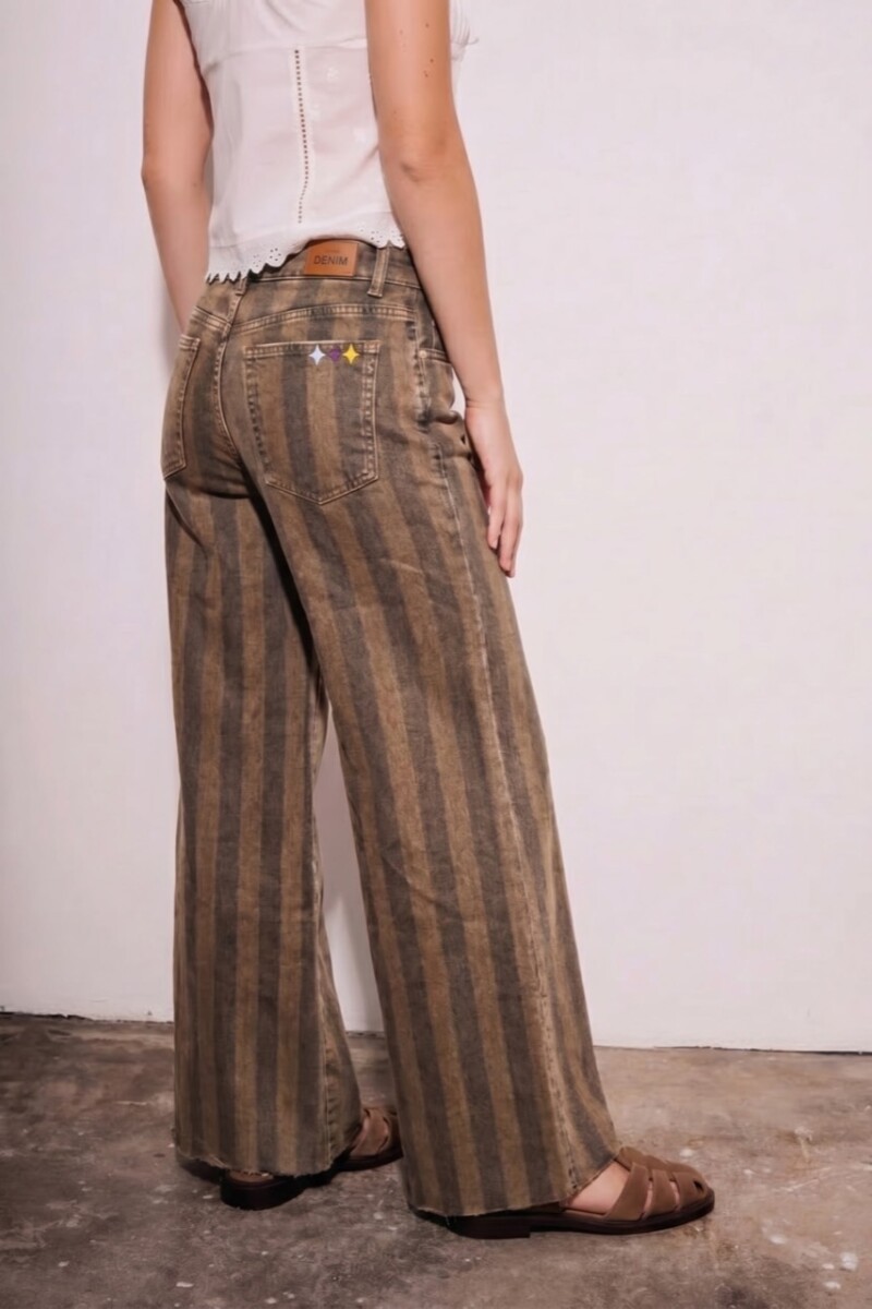Jean Flared Wide Leg Rayado Chocolate