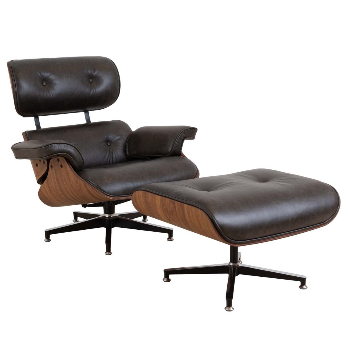 BUTACA C/PUFF - 1 CUERPO CUERO-100-NATURAL NEGRO EAMES 