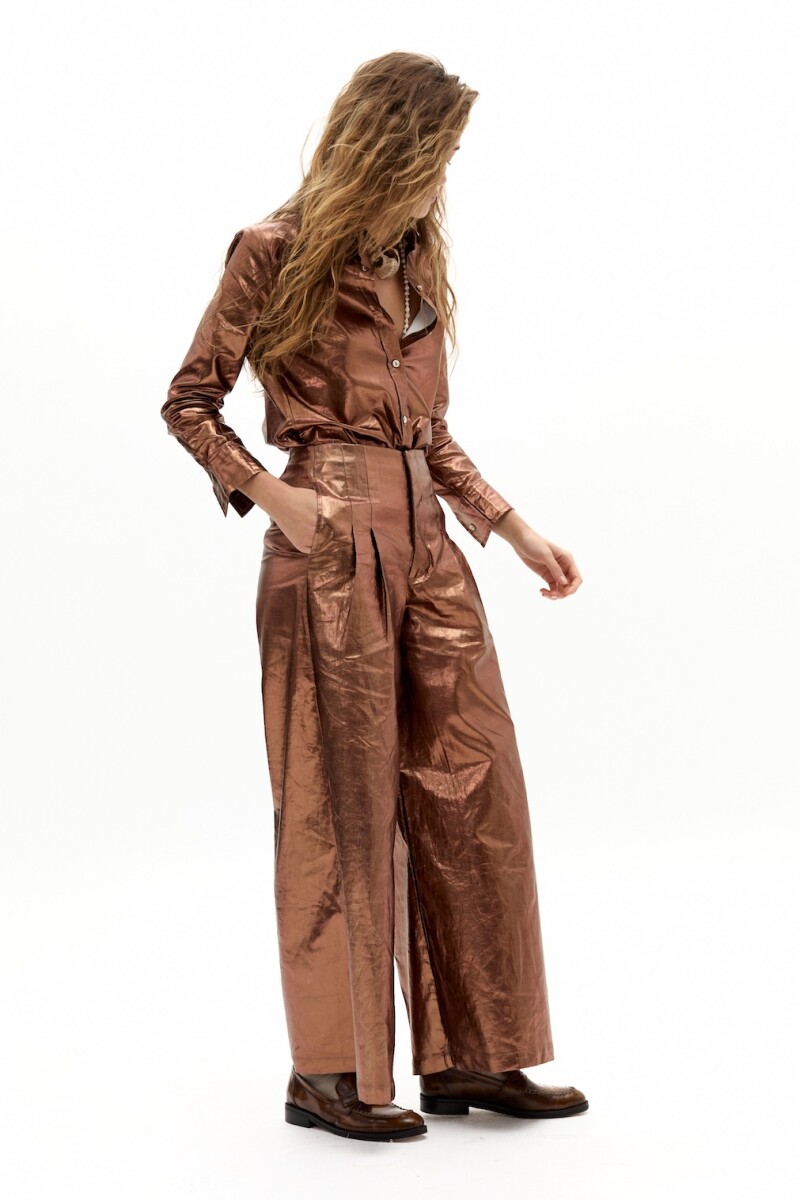 Pantalón Culotte en Lino Metalizado Chocolate