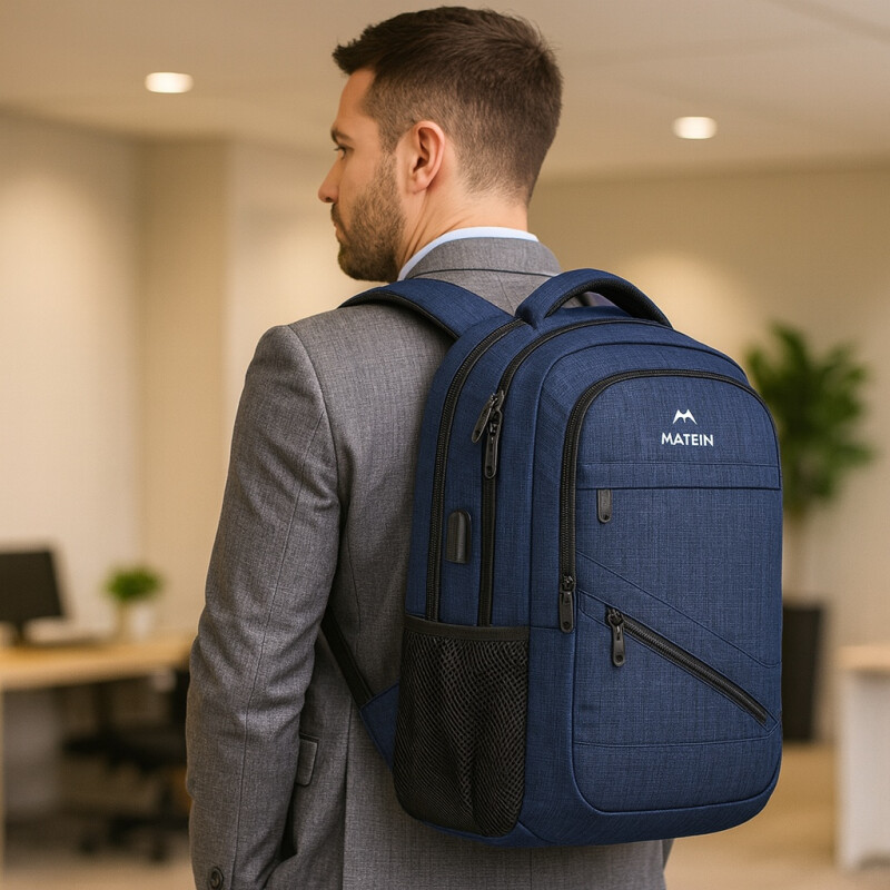 Mochila Viaje Urbana Antirrobo Notebook Matein 103500 Azul