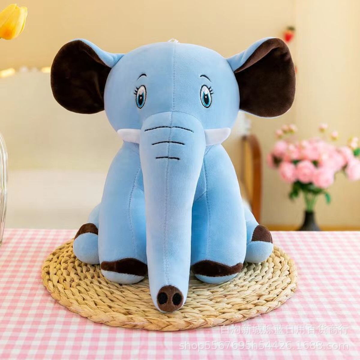 Peluche Elefante Celeste Algodón Alto 25cm 