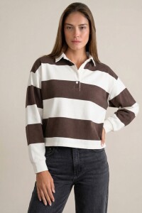 Sweater Polo Rayado Marron