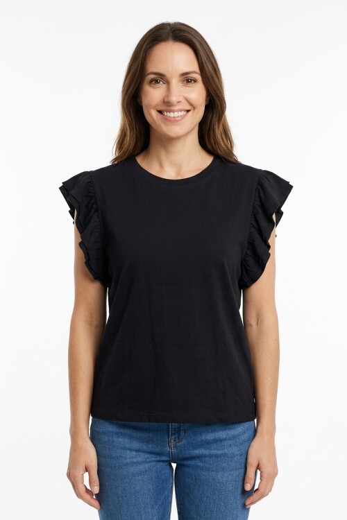 Remera m/c con volados NEGRO