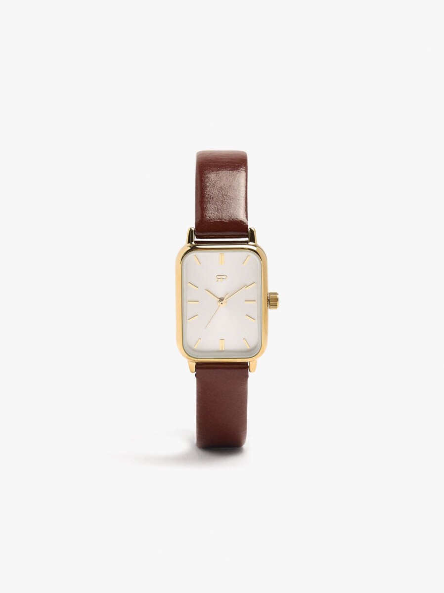Reloj Rectangular Con Pulsera Efecto Piel - marron 