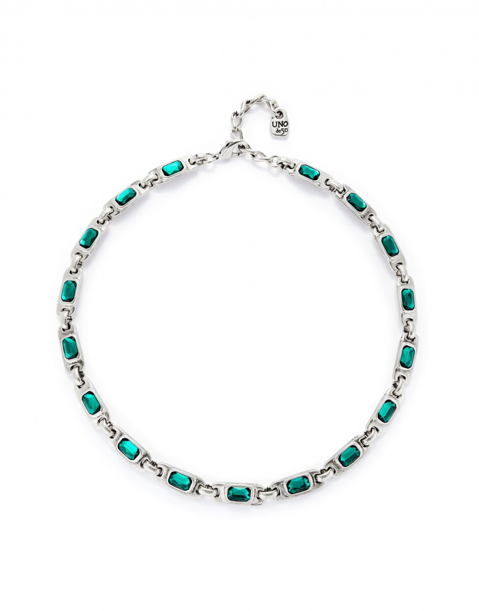 COLLAR BAÑADO EN PLATA DE LEY CON CRISTALES VERDES - Colgante 