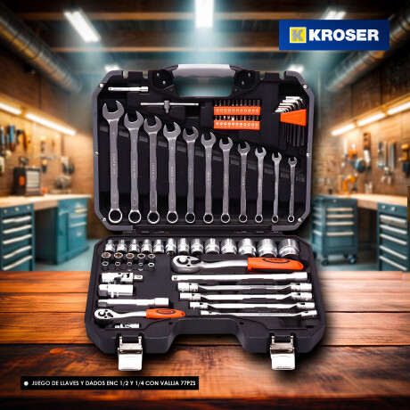 JUEGO DE LLAVES Y DADOS ENC 1/2 Y 1/4 CON VALIJA 77PZS PRO HARDEN ++ N/a