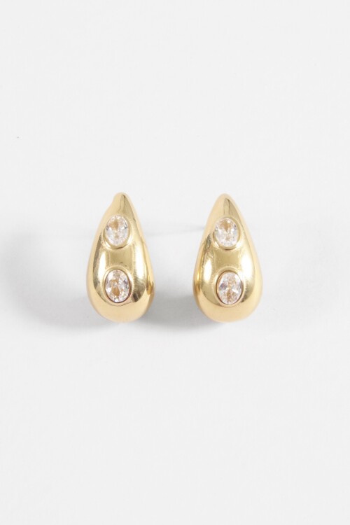 Aros gota strass acero dorado