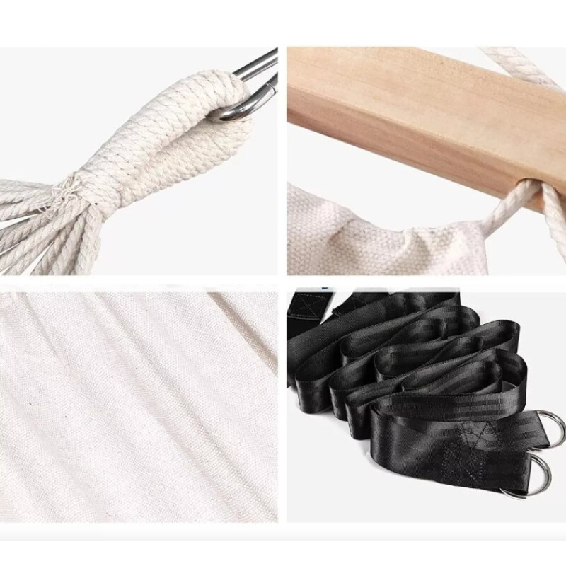 Hamaca Paraguaya Beige C/ganchos Calidad Premium Blanco