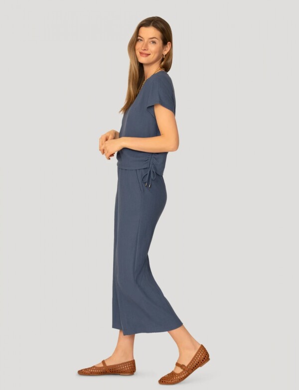 Conjunto Pantalon & Remera En Algodón Acanalado GRIS AZULADO