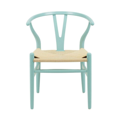 Silla Wishbone Madera de Haya y Rattan Natural Celeste