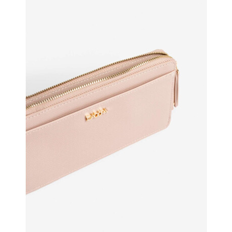 Billetera Fichero Rectangular Con Cierre Rosa Piel