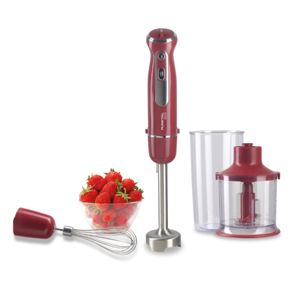 Mixer Punktal con Batidor Vaso Picadora 600w Rojo 