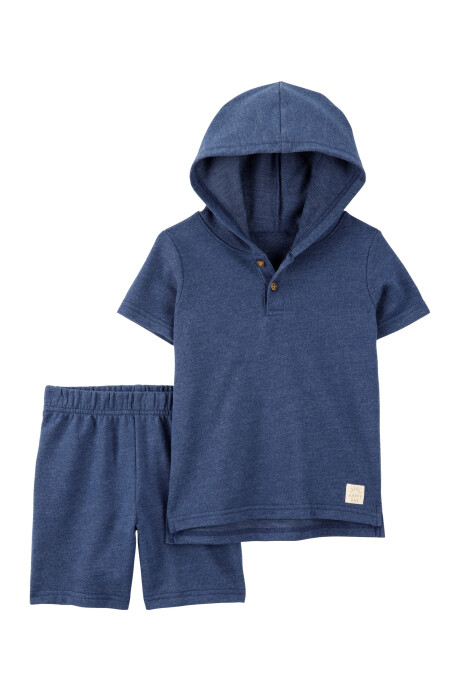 Set dos piezas de algodón, short y remera henley con capucha Sin color