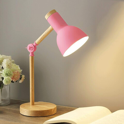 Lampara de Escritorio Nordica Articulada de Metal y Madera Color Rosa Lampara de Escritorio Nordica Articulada de Metal y Madera Color Rosa