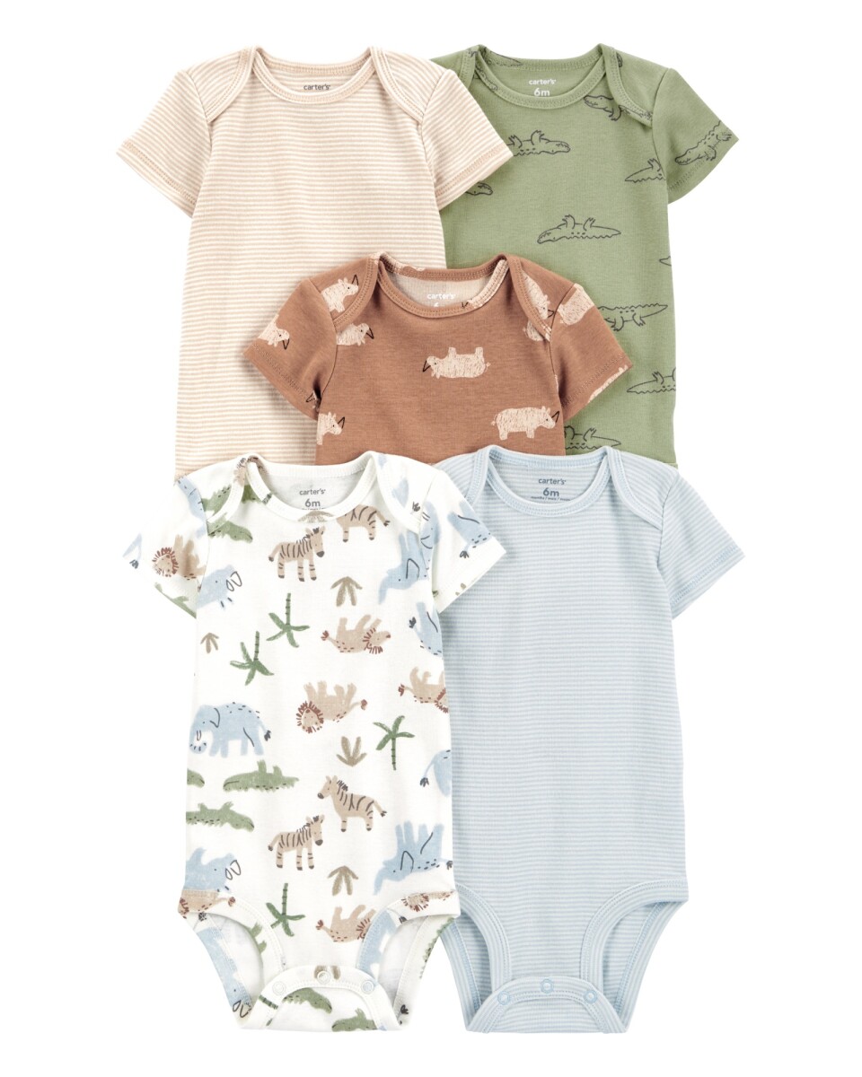 Pack cinco bodies de algodón, diseño safari 