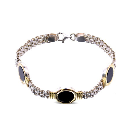 Pulsera de plata 925, double en oro 18 kres y ónix. Pulsera de plata 925, double en oro 18 kres y ónix.