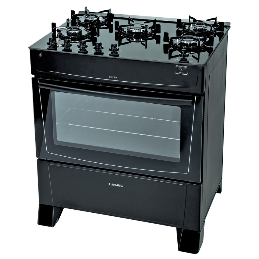 Cocina James 5H C-695 V negra con mesada de vidrio negro Cocina James 5H C-695 V negra con mesada de vidrio negro