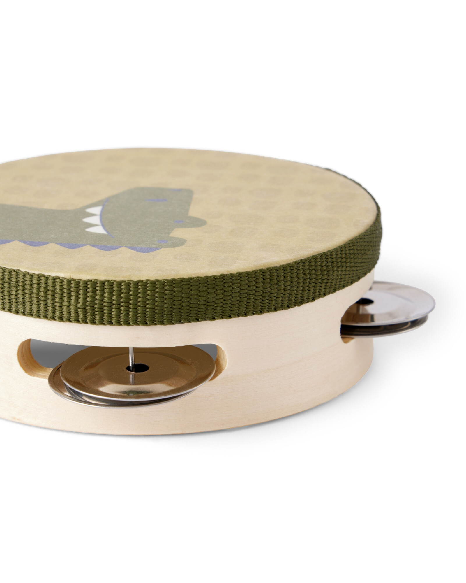 Pandereta de madera, diseño cocodrilo Pandereta de madera, diseño cocodrilo