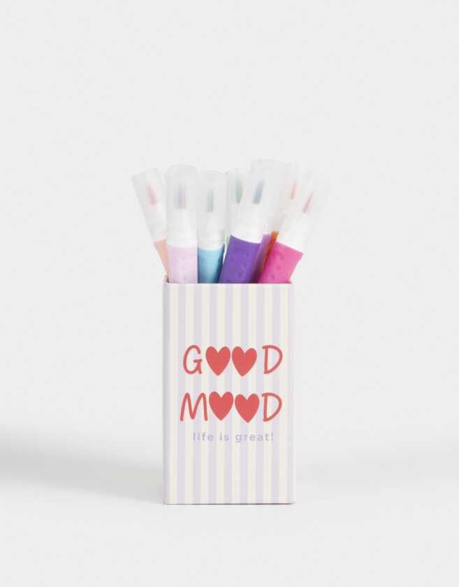 Resaltadores Estampados Set De 12 Marcadores Con Contenedor De Lapices Incluido - Combinacion Multicolor