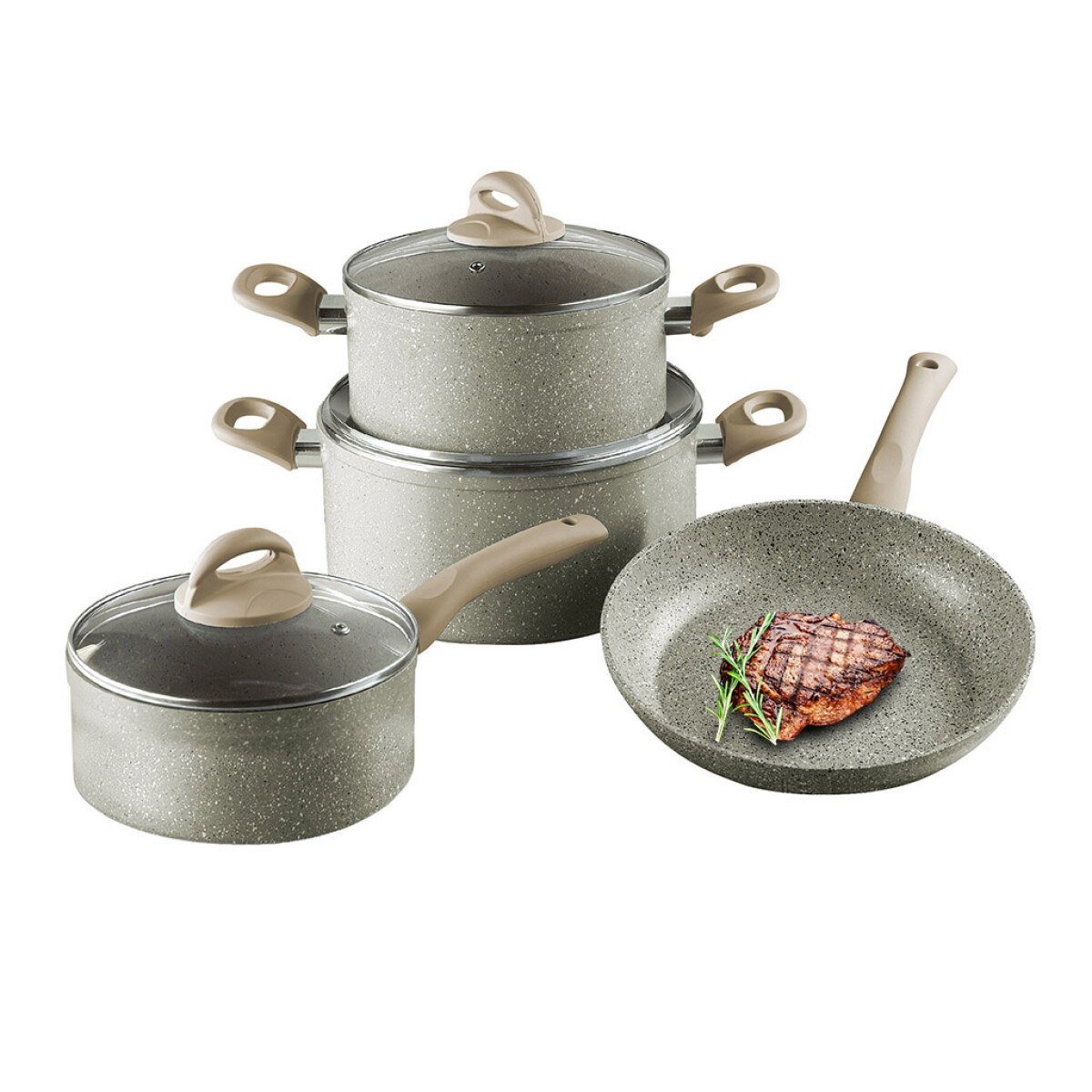 SET 7PCS ANTIAD OLLA/CACEROLA/SARTEN MARBLE ALUM. 