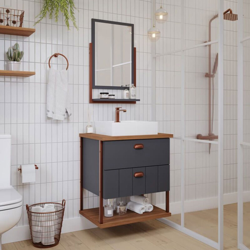 Juego De Muebles De Baño Uni Con Espejo, 60 Cm, Mgm Dark Gray Mobile Juego De Muebles De Baño Uni Con Espejo, 60 Cm, Mgm Dark Gray Mobile