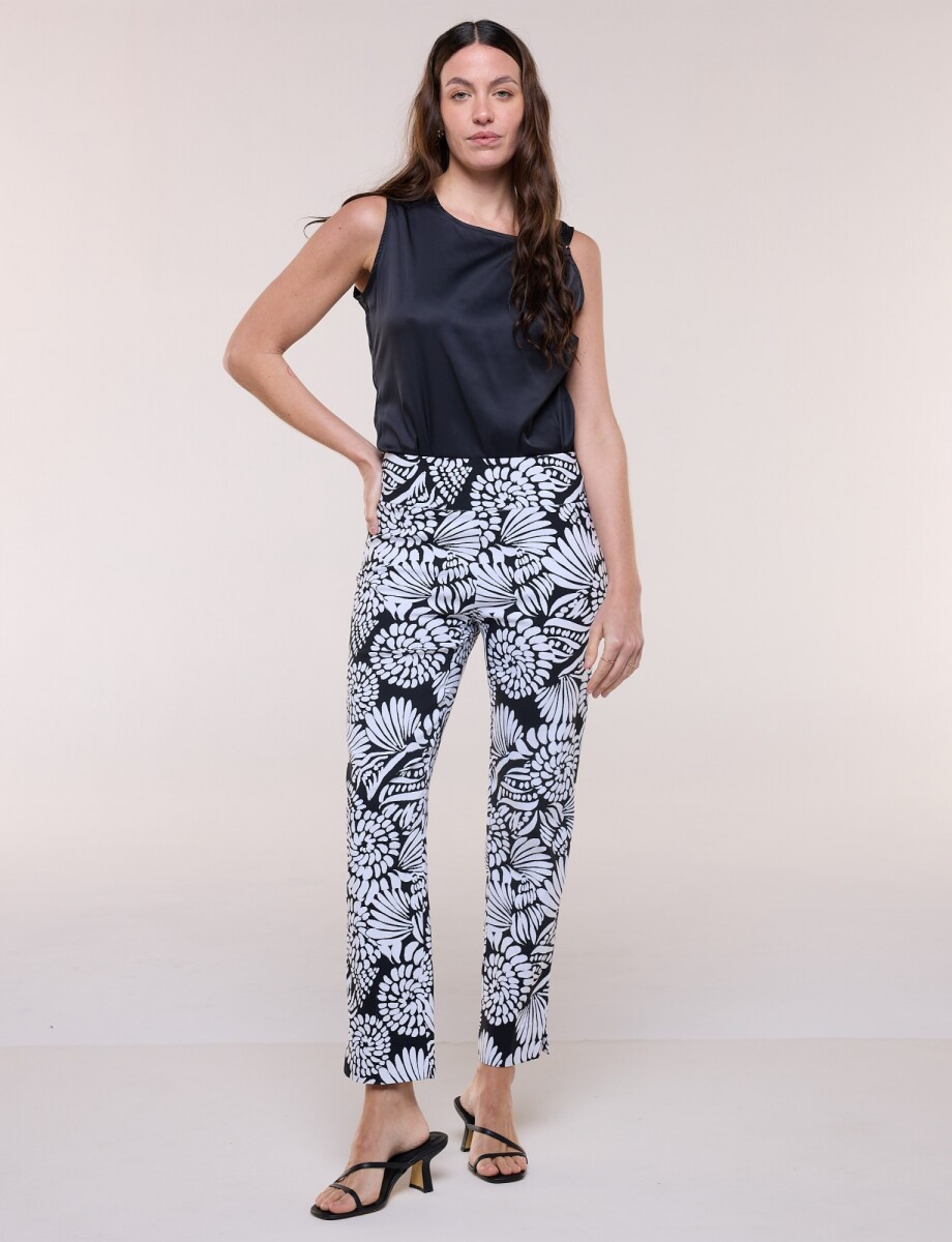 Pantalón Elastizado Estampado - Blanco/negro 