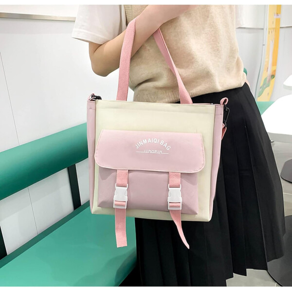 Set Mochila Impermeable Kawaii Estilo Coreano 5 Piezas Variante Color Rosa