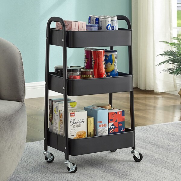 Carro Organizador 3 Estantes Con Ruedas Multiuso Reforzado Color Variante Negro
