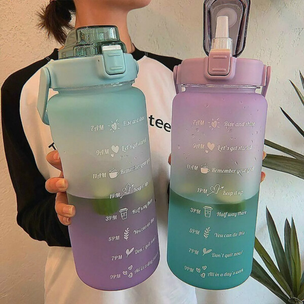 Botella De Agua Deportiva 2 L Diseño Motivacional Medidas Variante Color Violeta
