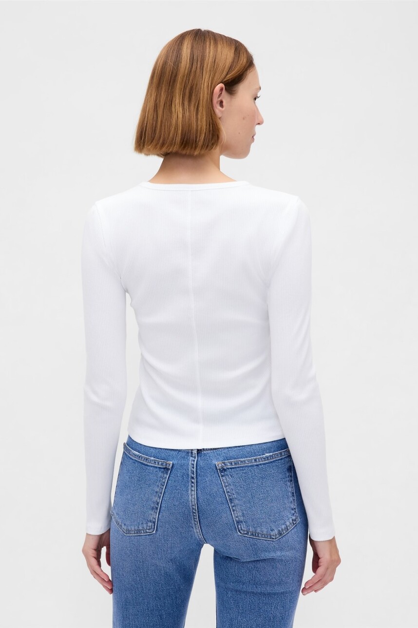 Remera Rib Manga Larga Mujer Fresh White