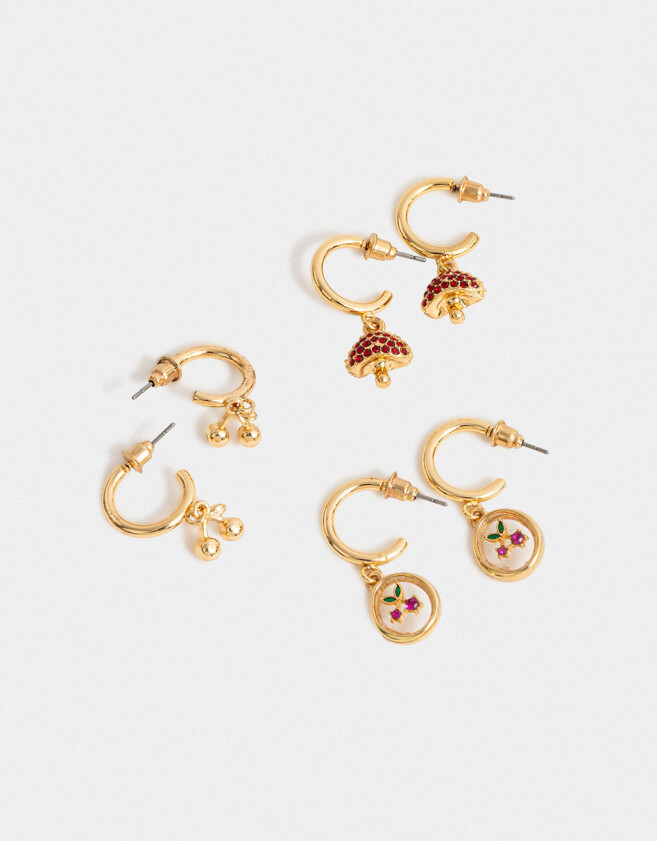 Aros Argollas Set Bañada en Oro Set De Argollas Bañadas En Oro - Dorado