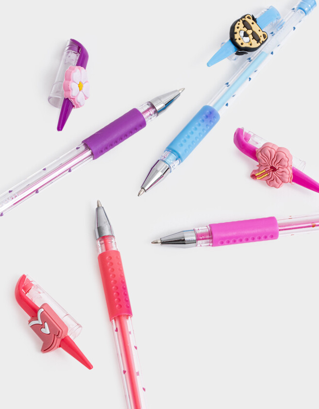 Lapices y Lapiceras Diseño propio Set De 4 Lapiceras Con Topper En Estuche De Pvc Estampado - Combinacion Multicolor
