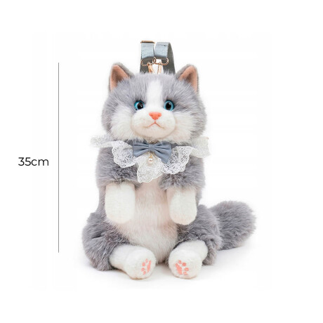 Mochila Peluche Gato Realista Bolso Animal Felpa Gris