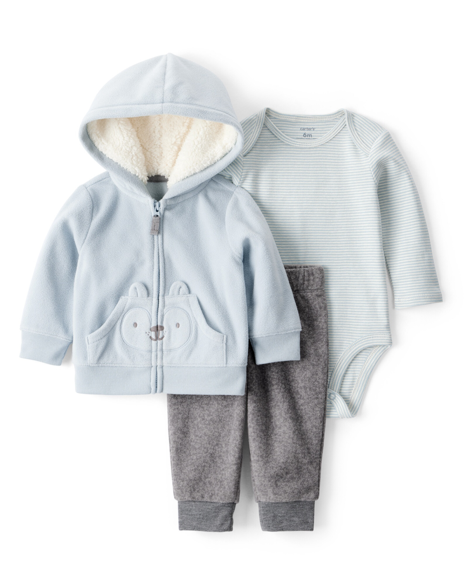 Set tres piezas, campera y pantalón de micropolar más body, estampa zorro Sin color