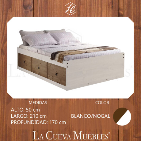 Cama Queen c/cajones Linea Natural Blanco/Roble