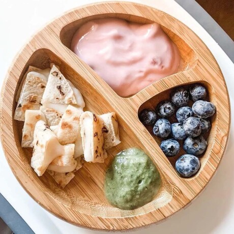 Plato con Separaciones y Cuchara Comida Bebé Madera Silicona Lila