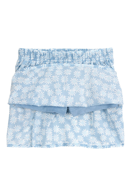 Set dos piezas, short pollera de algodón y blusa de jersey arrugado, azul Set dos piezas, short pollera de algodón y blusa de jersey arrugado, azul