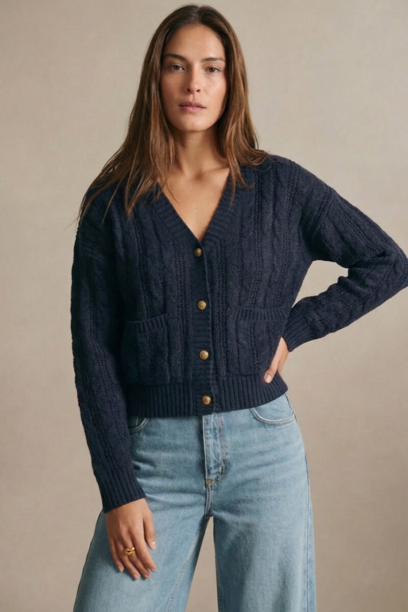 Cardigan Texturado Lana Azul Oscuro