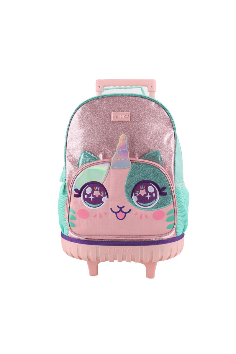 Mochila escolar con ruedas Gatito Rosa